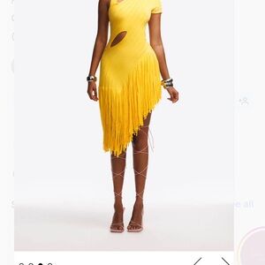 Hanifa Asymmetrical Yellow Fringe Dress